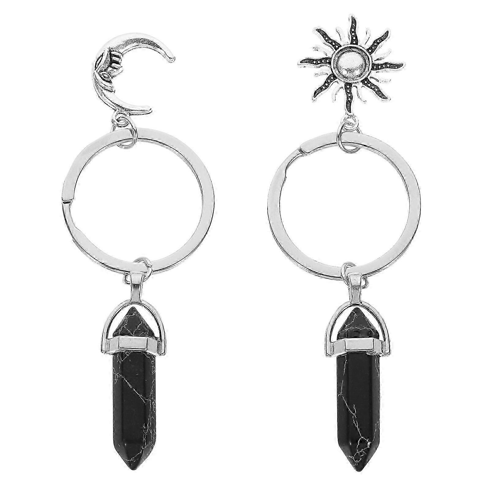 2 Pcs Keychains Exquisite Key Rings Alloy Keychains Sun Moon Design Keychains