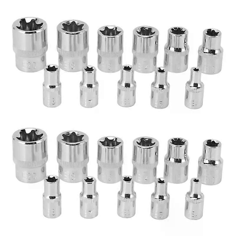 22Pc Female E Torx Star Socket Set Rail E4 - E20 External Star Torque Socket Set