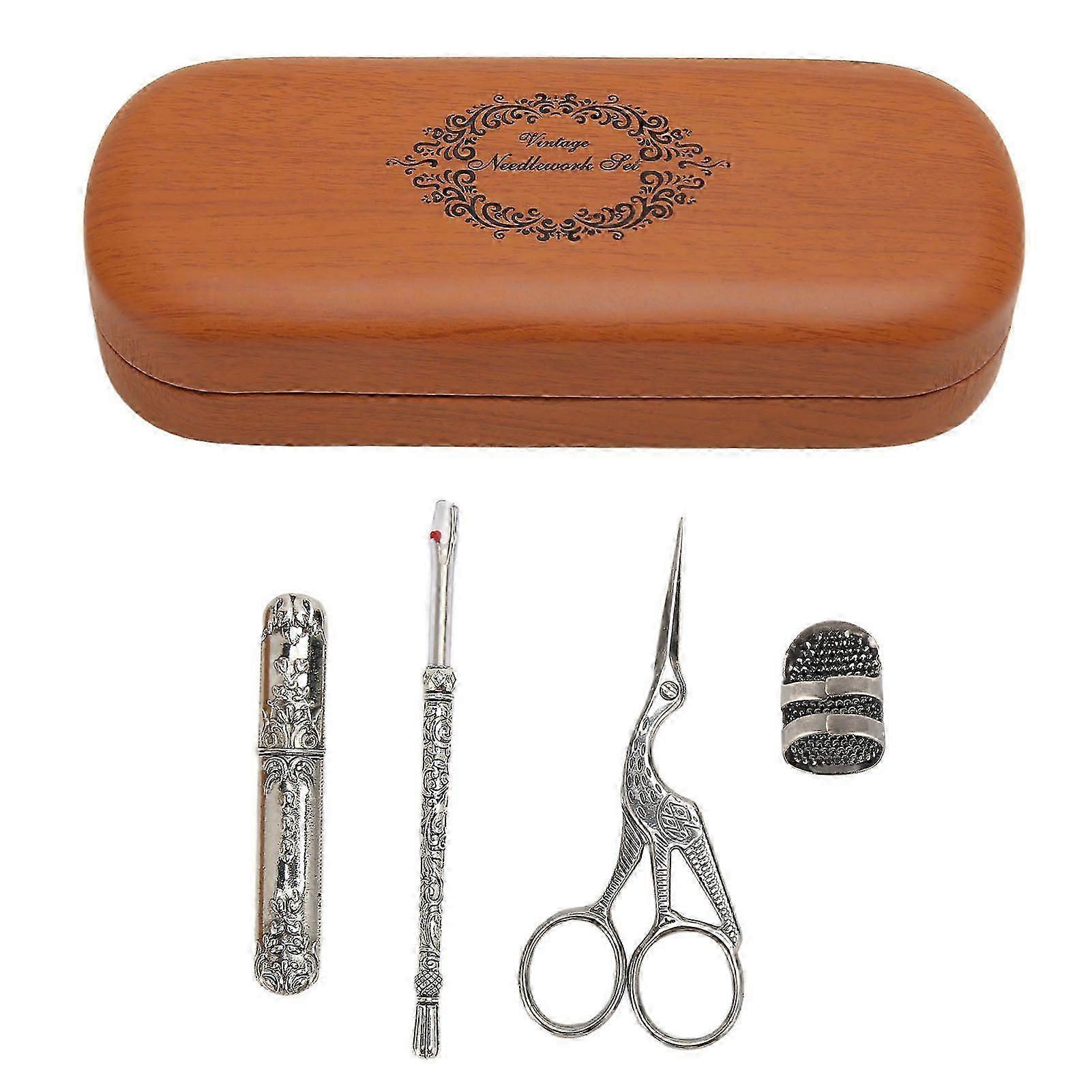 Portable Vintage Sewing Kit Silver Set