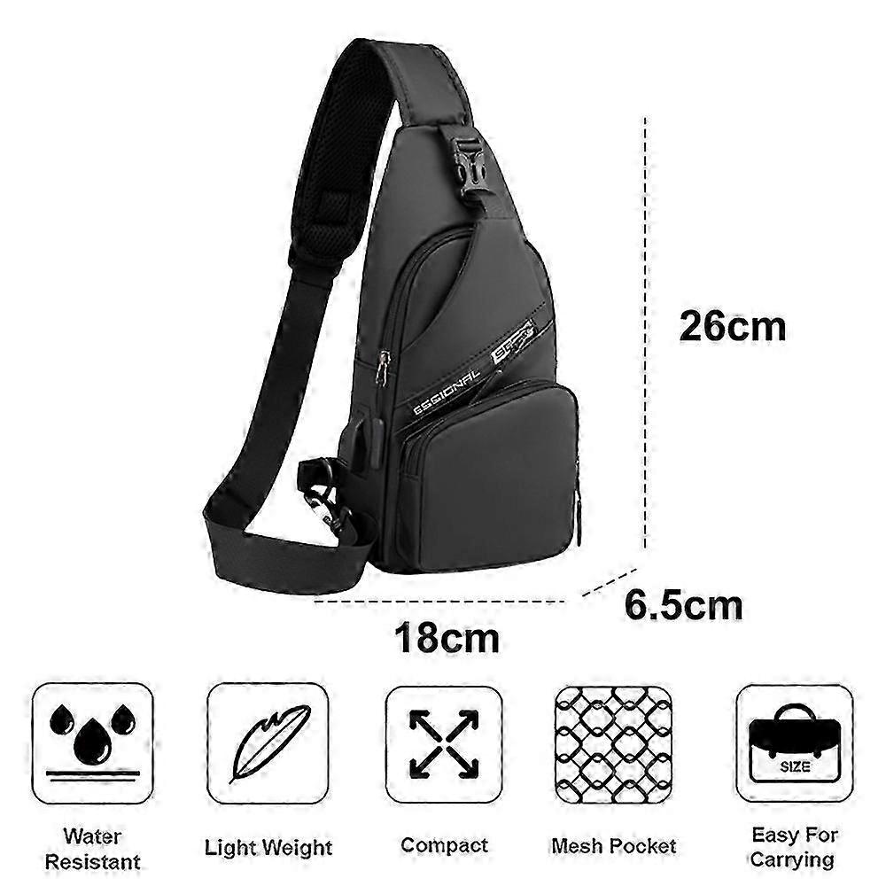 Waterproof Nylon Chest Bag USB Rechargeable