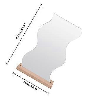 Clear Acrylic Tabletop Cosmetic Mirror with Wooden Base, High Definition Irregular Makeup Mirror for Daily Makeup, Skincare and Shaving, 15x5x24cm