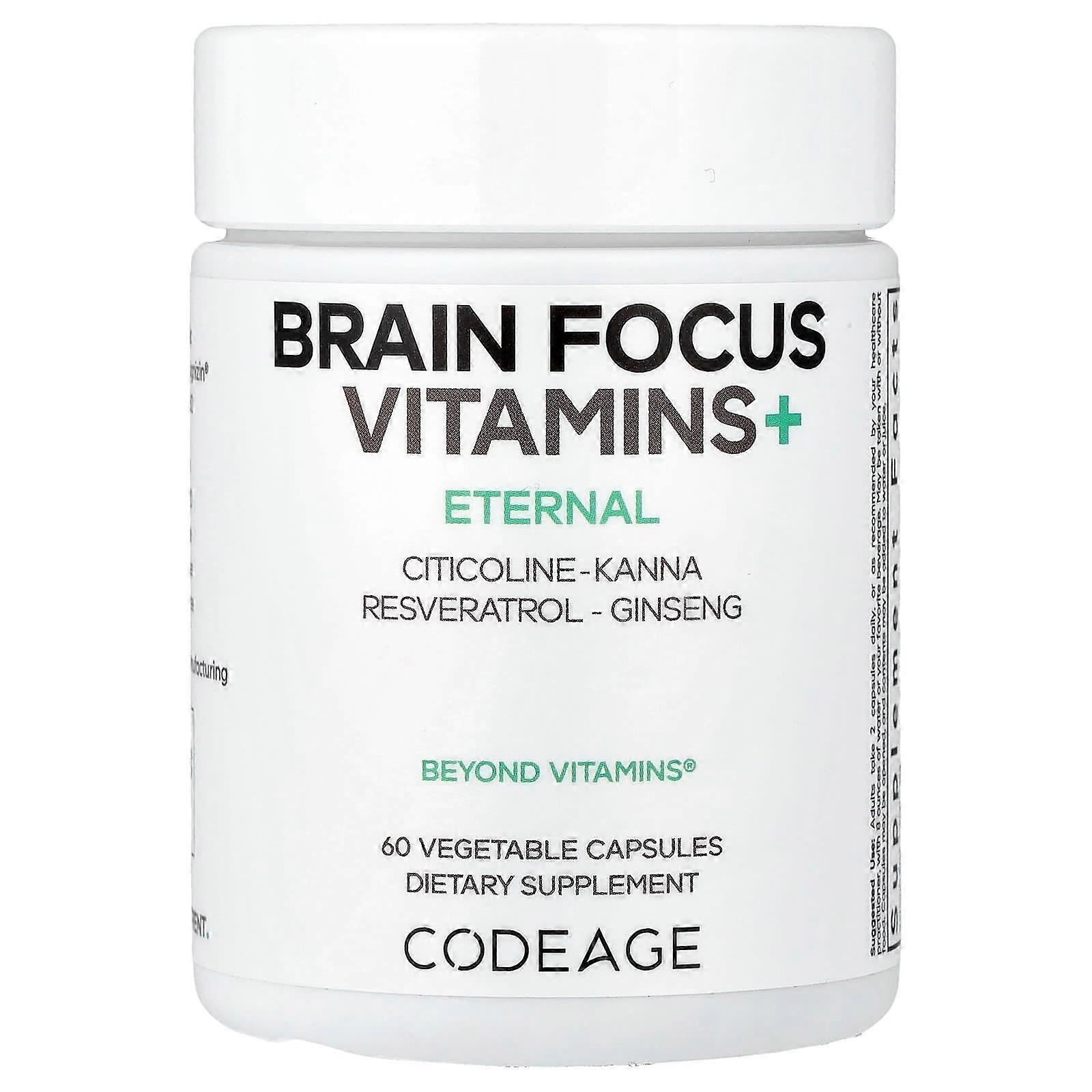Codeage, Brain Focus Vitamins+, 60 Vegetable Capsules