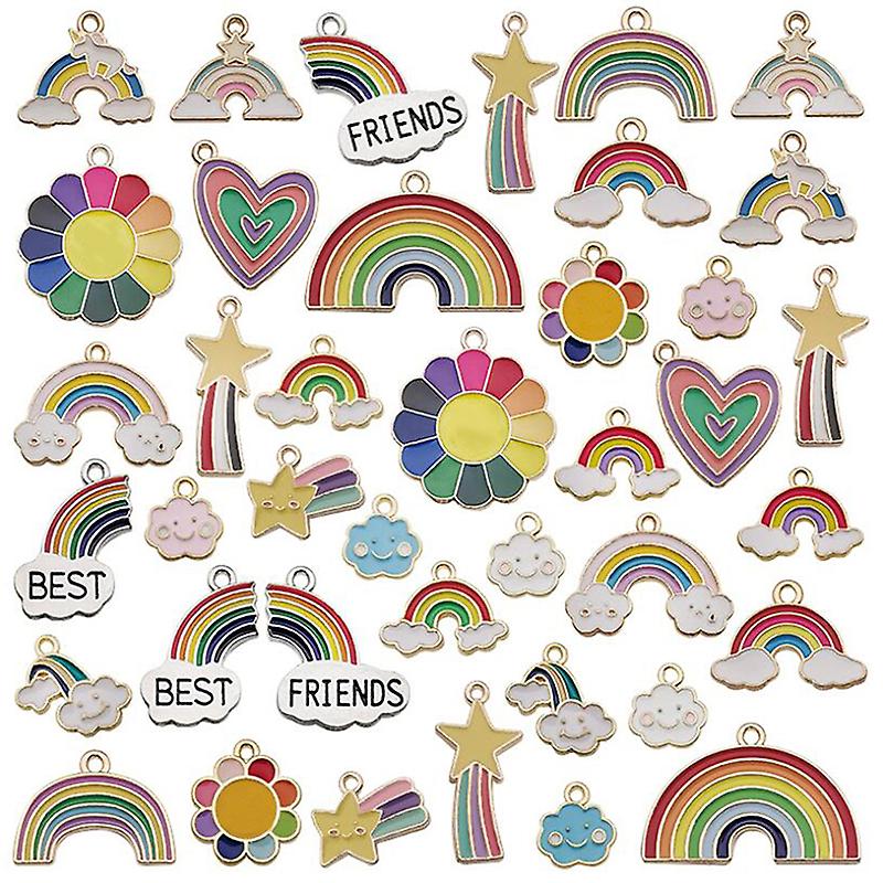 40pcs/set Rainbow Clouds Mixed Enamel Charms Pendants Diy Jewelry Making Craft