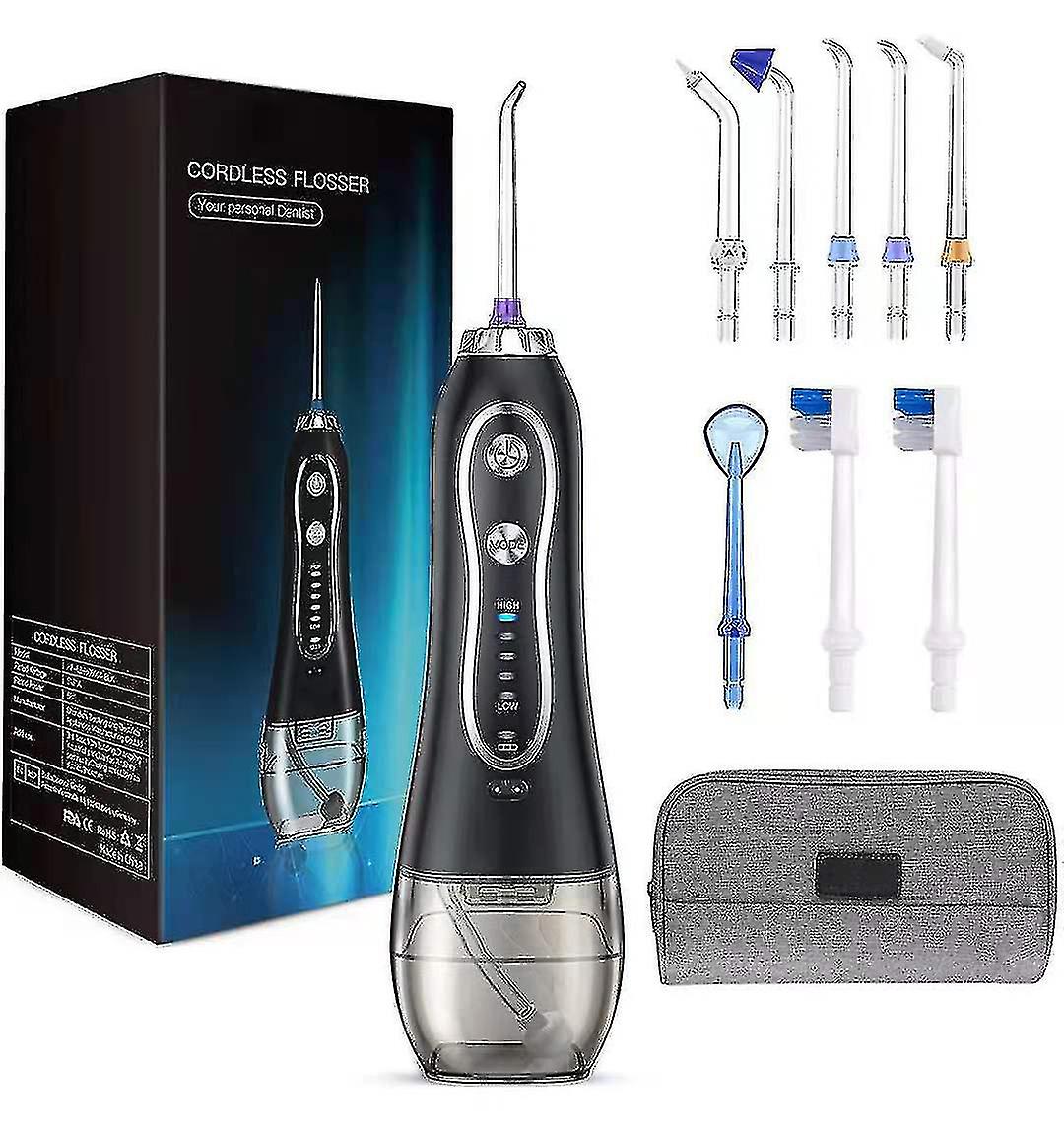 Professional Cordless Water Flosser - Powerful Dental Oral Irrigator With Gravity Ball - 5 Levels, 5 Tips - Portable & Travel-friendly