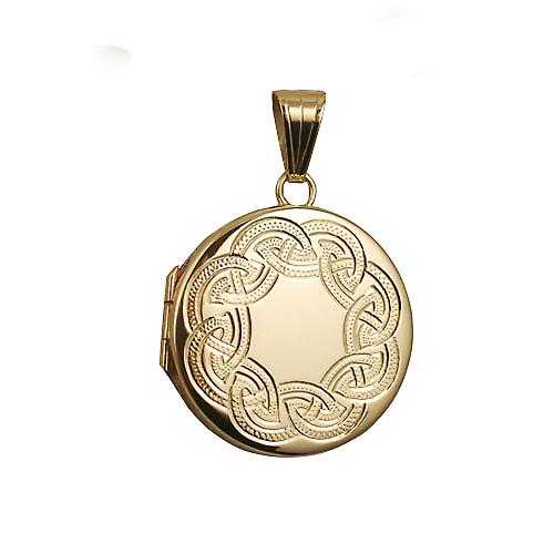 9ct Gold 23mm round flat Celtic hand engraved Locket