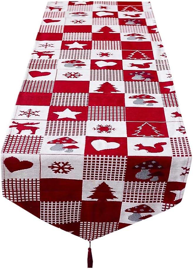 Christmas Grid Table Runner Tablecloth Xmas Elk Printed Placemats Table Dinner Decor Party Supplies2pcs,red