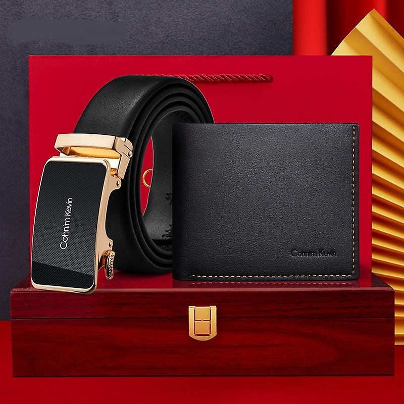 Erkek Ayarlanabilir Deri Kemer Ve Cüzdan Seti, Siyah - Premium Kemerler Ve Cüzdanlar Erkekler İçin - Dayanıklı Alaşımlı Cırcır Tokası