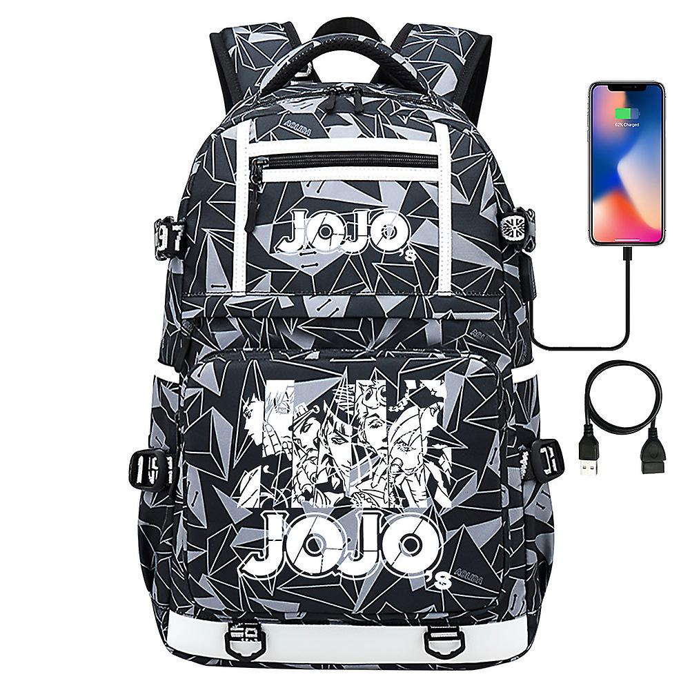 Black JoJo's Bizarre Adventure USB Port rygsæk taske til skolebøger, studerende