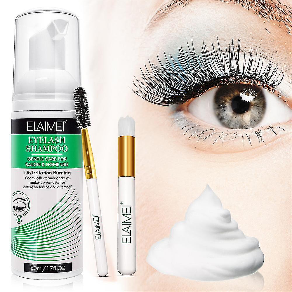 50ml Eyelash Extension Foam Cleanser Shampoo With Brush Foaming Washing Lash Mascara Remover Set