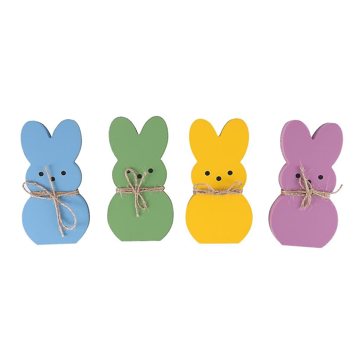 Indretning, 4 Peep Tiered Tray Sign Set Centerpieces Træ Spring Rabbit Shaped Table Dekorationer