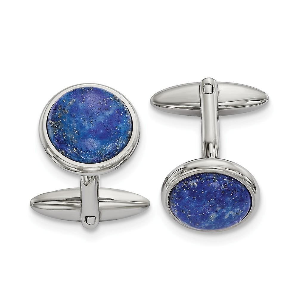 19.27mm Stainless Steel Polished Lapis Cuff Links-Cuff Link for Men
