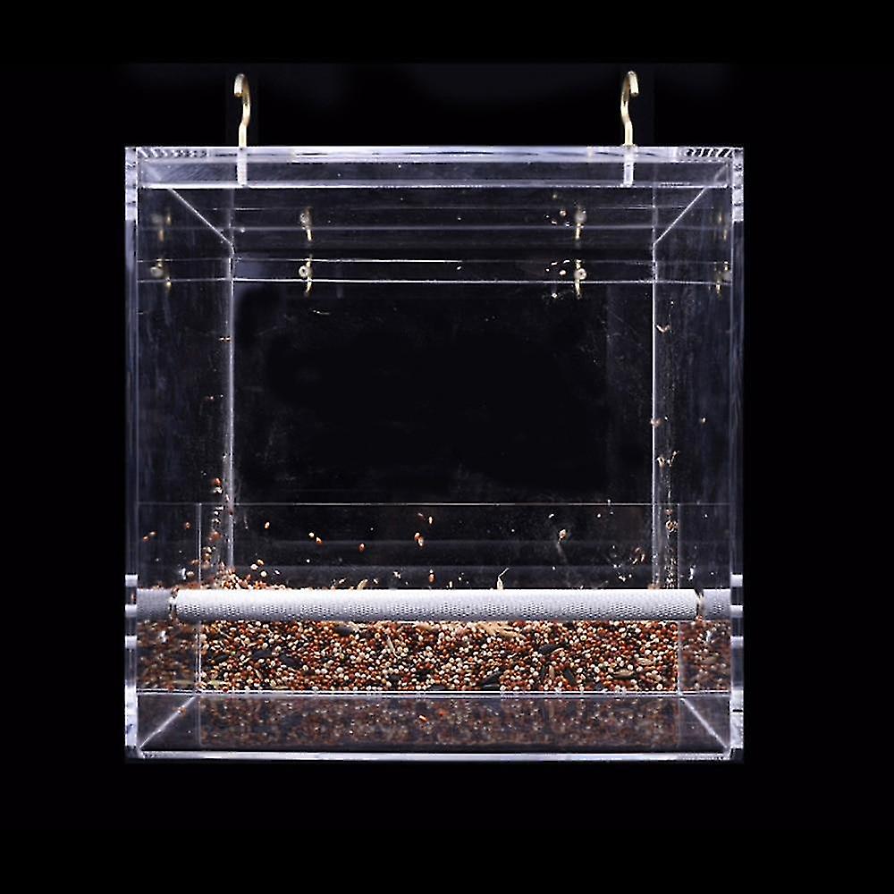Bird Toys Parrot Spill Proof Feed Box Bird Feeders Clear Glass Window Bird Food Box Parrot Food Bird Toys