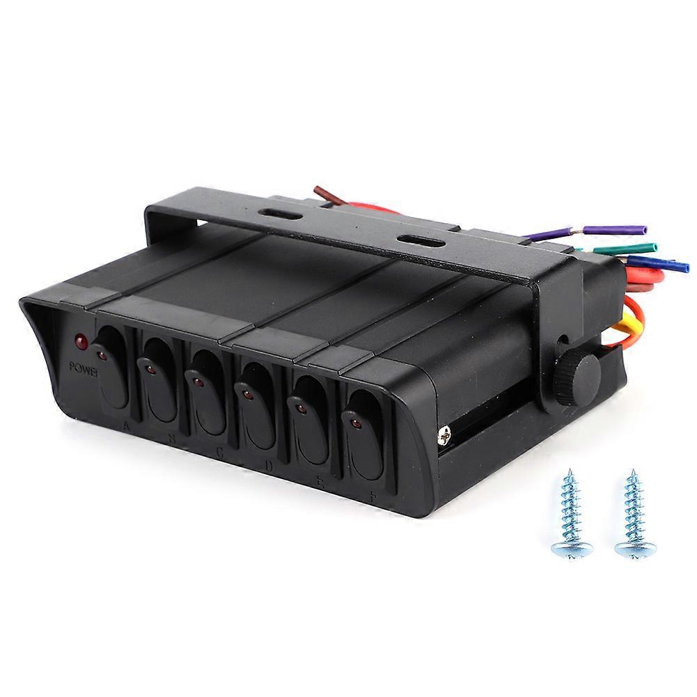 6 Gang Rocker Switch Box, Rocker Switch Panel Controller 3P Red Light Universal for 12-24V Car RVs Marine Boat Yacht