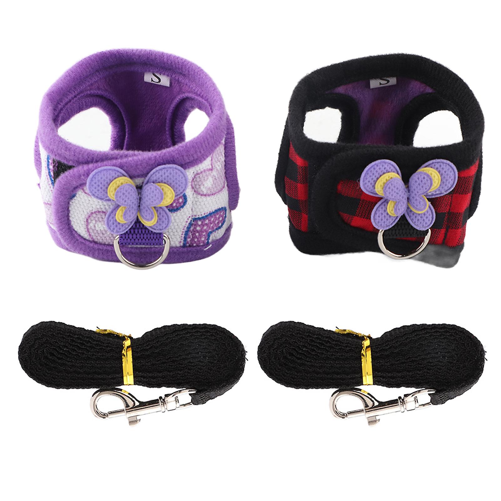 Chinchilla Walking Harness with Leash for Hamster Squirrel Red Grid + Purple Love (S)