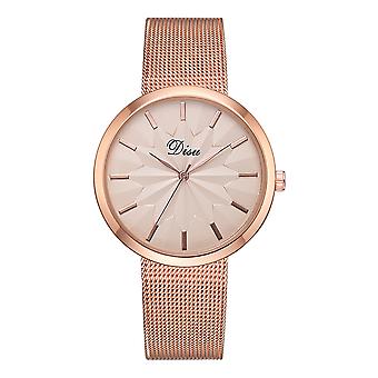 Casual Vrouwelijke Ronde Wijzerplaat Quartz Analoog Polshorloge Legering Mesh Band Horloge (Beige), voor mannen en vrouwen