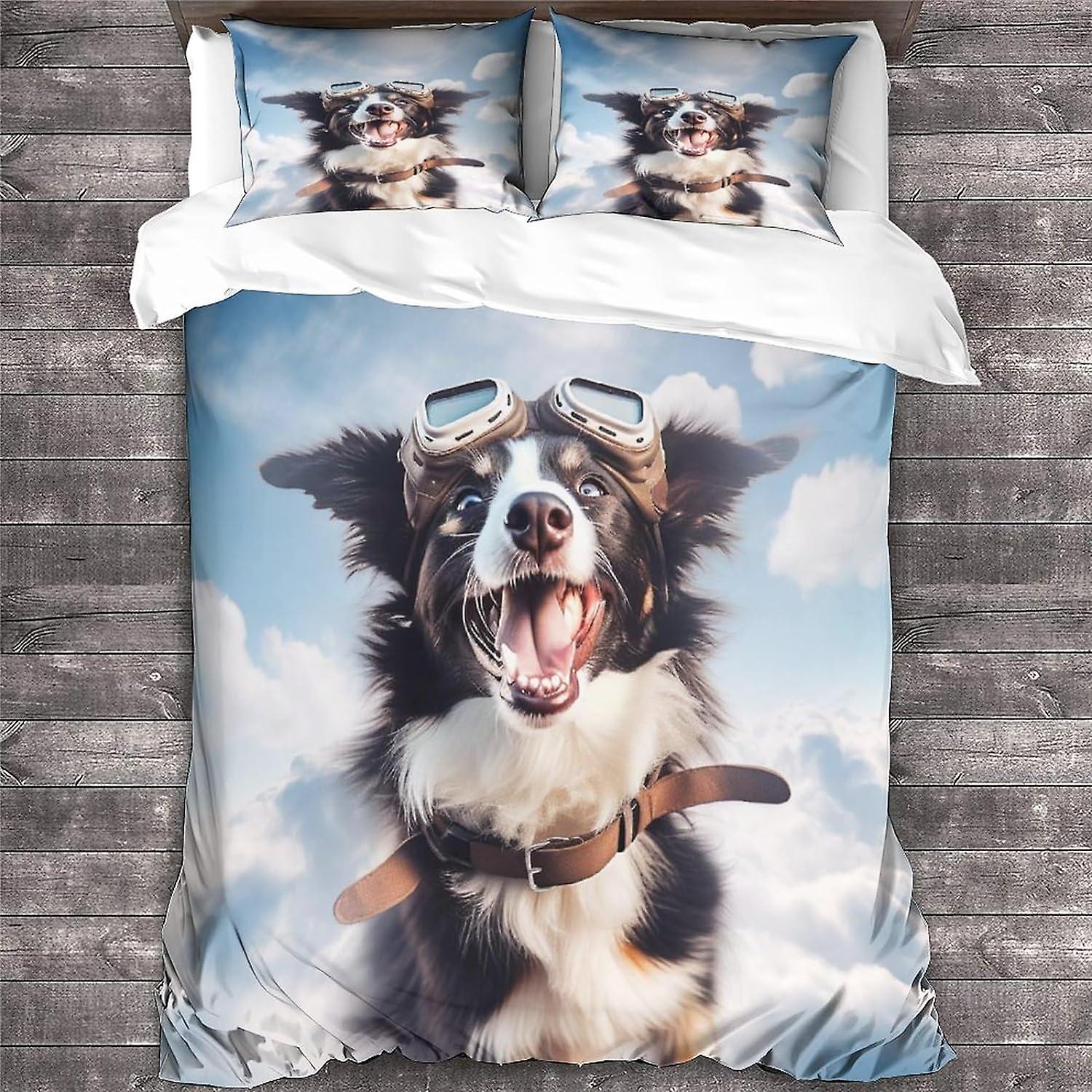 LikeEj Border Collie Duvet Cover,3D Animal Bedding Dog Quilt