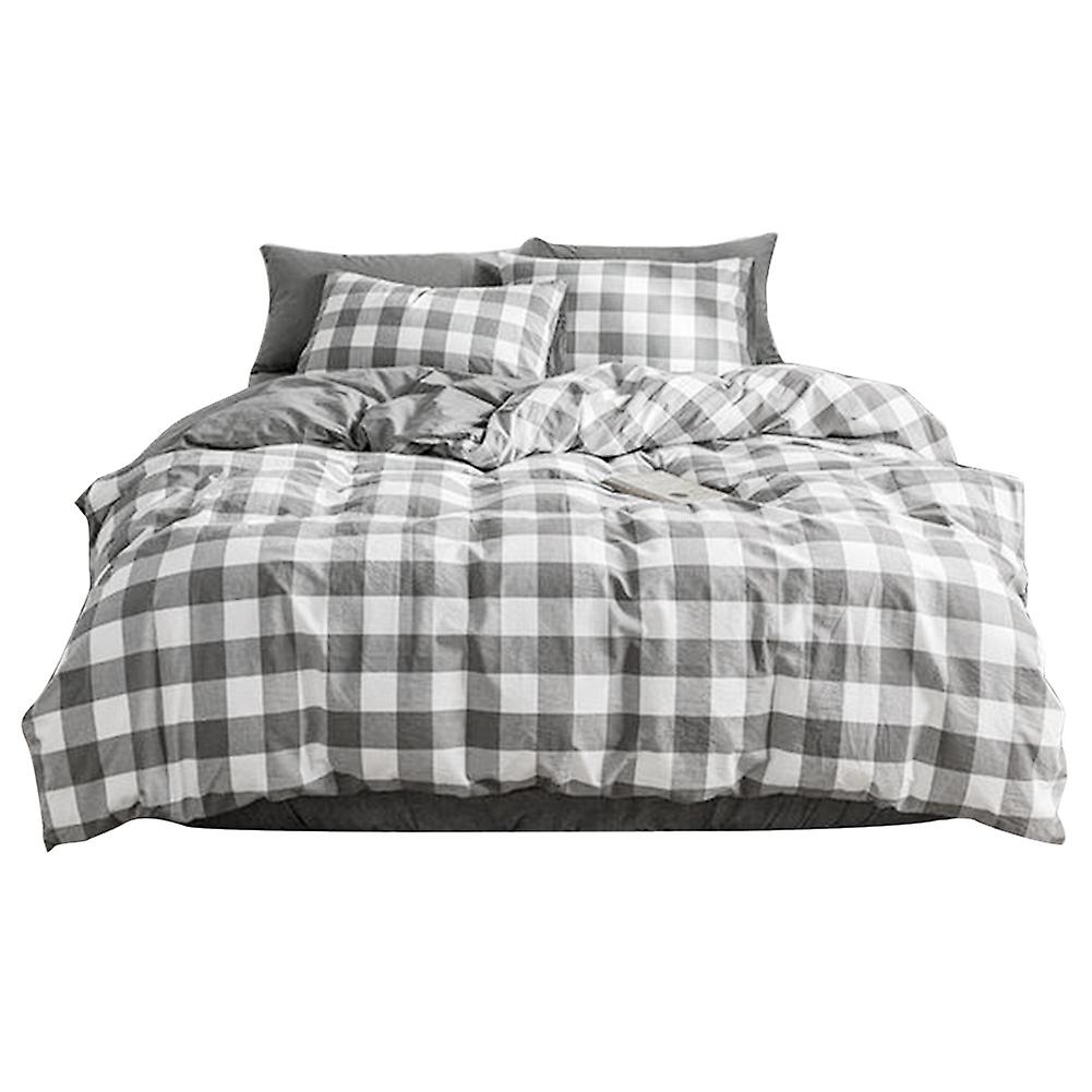 Plaid Bedding Ensemble, Microfiber Comforter for Year-Round Comfort, Ultra Soft Duvet Cover Easy Care Linens, All-Season Bedding Set in Gray, 4