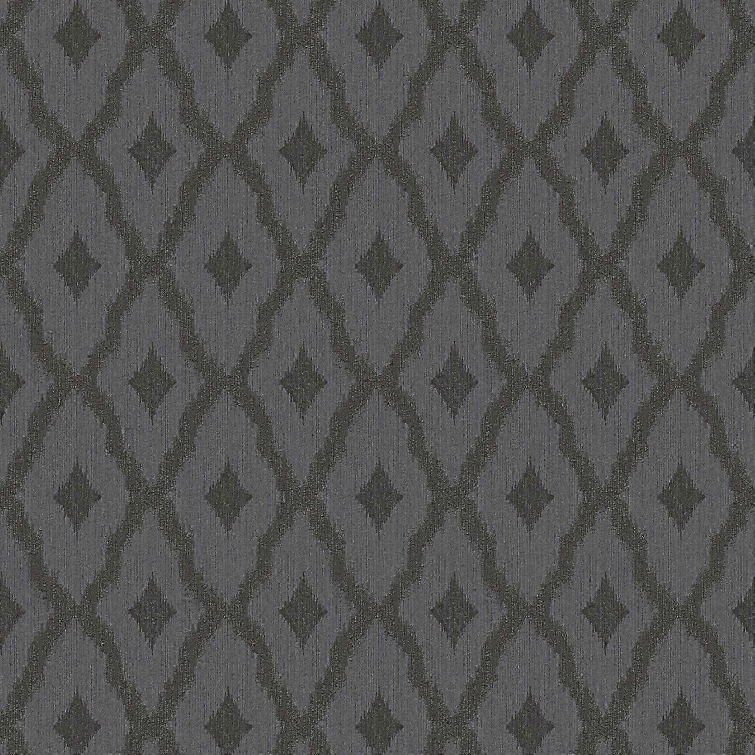 Ethnic style wallpaper wall Profhome 961975-GU textile textured with rhomboid pattern matt grey black
