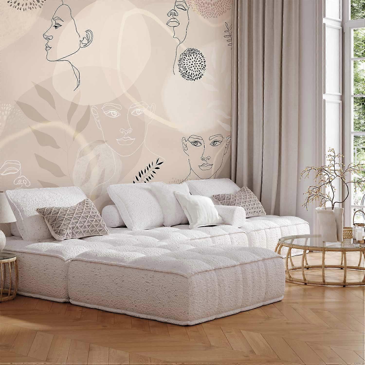 Self-adhesive Wall Mural - Beige Line Art