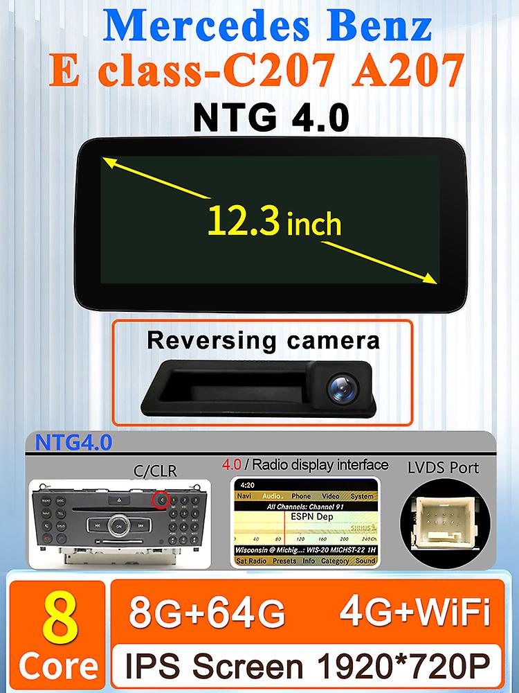 12.3 "for Mercedes Benz E-class C207 A207 Multimedia Car Radio Player Bluetooth Carplay Android System Multi-function Screen