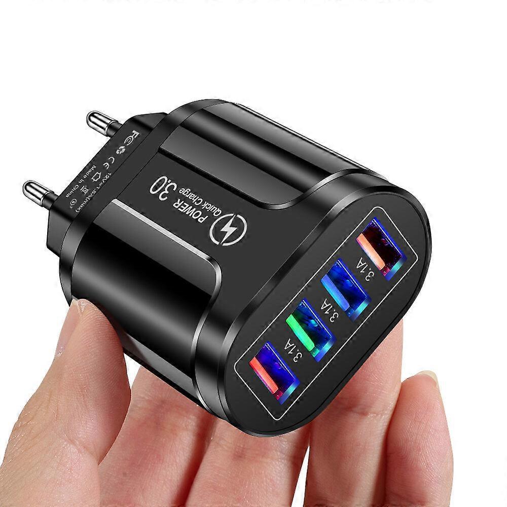 4-Port Usb Fast Charger Qc3.0 Wall Adapter - Eu/us/uk Plug For Iphone, Samsung, Xiaomi
