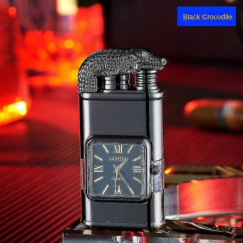 double fire inflatable Windproof lighter vintage watch bezel jet flame torch refillable butane light