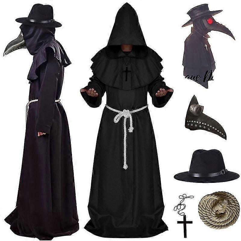 Jianghuoコスプレコスチューム中世のフード付きローブスチームパンクテロマスク帽子大人のハロウィーンパーティーロールプレイ