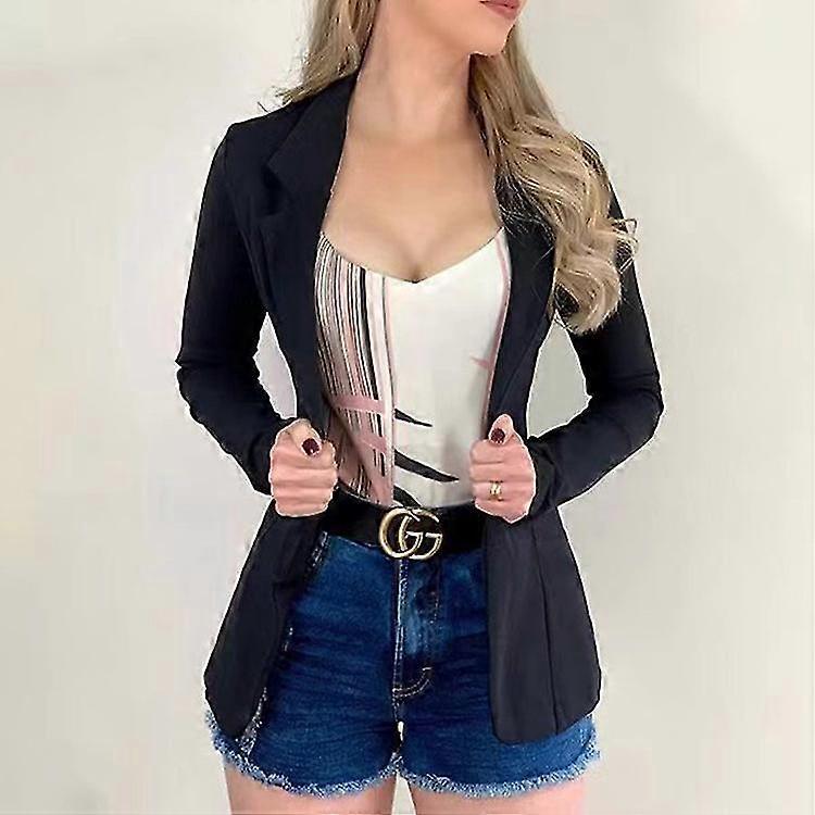Herbst dünne Blazer Mode Frauen Casual Büro Revers Langarm Einfarbige Jacke Anzug Single Button Slim Kleiner Blazer