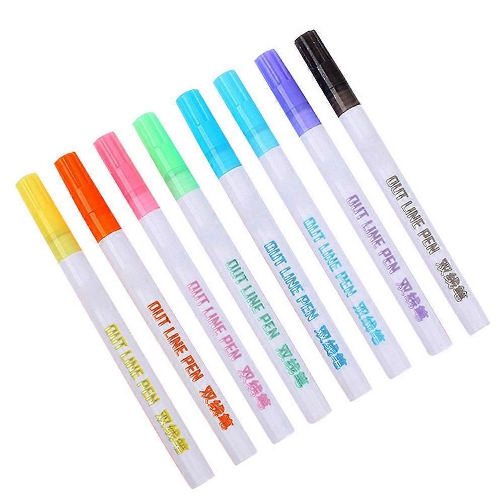 8pcs Fluorescent Pens Double Line Contour Color Marker Pen for Writing Drawing Painting
