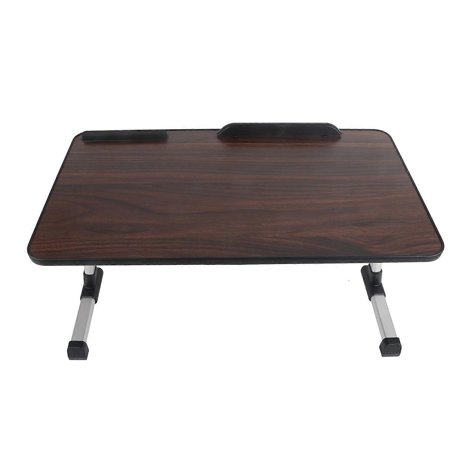 Bed Folding Table Aluminium Alloy Skid Resistance Double Baffle Lap Standing Desk for Home Dormitory Walnut
