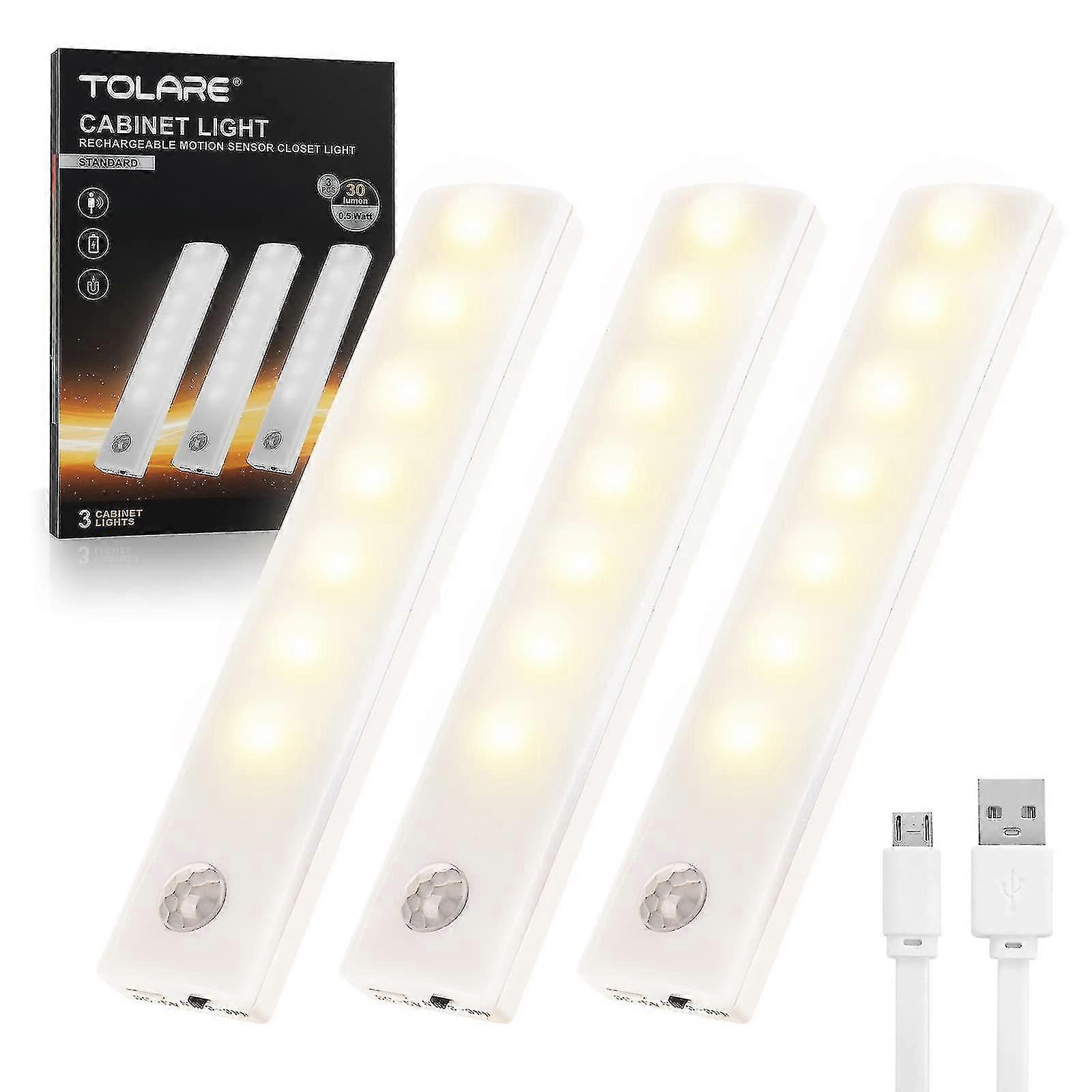 Warm White Led Cabinet Lights With Motion Sensor (3 Pack)