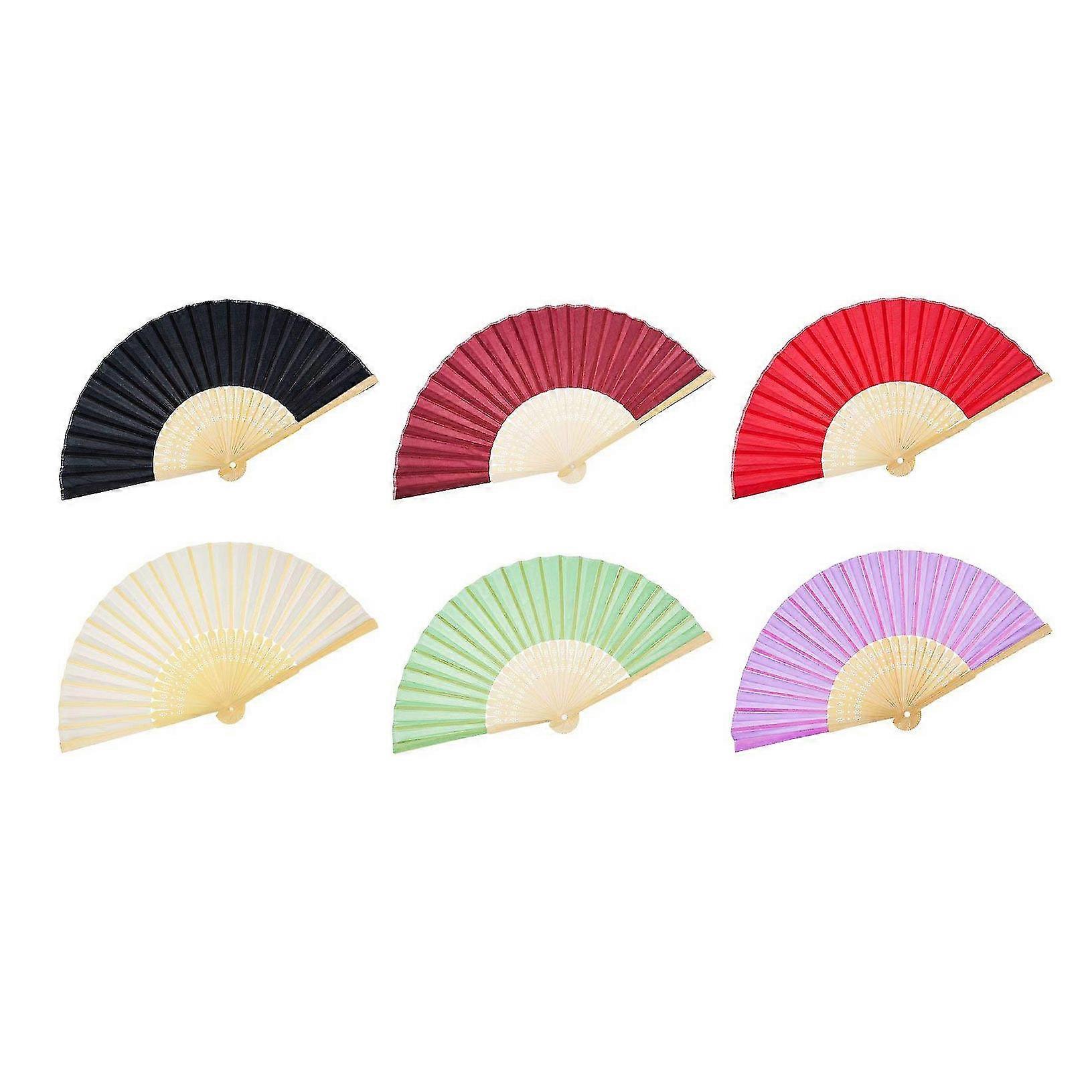 12 Pack Hand Held Fans Silk Bamboo Folding Fans Handheld Folded Fan