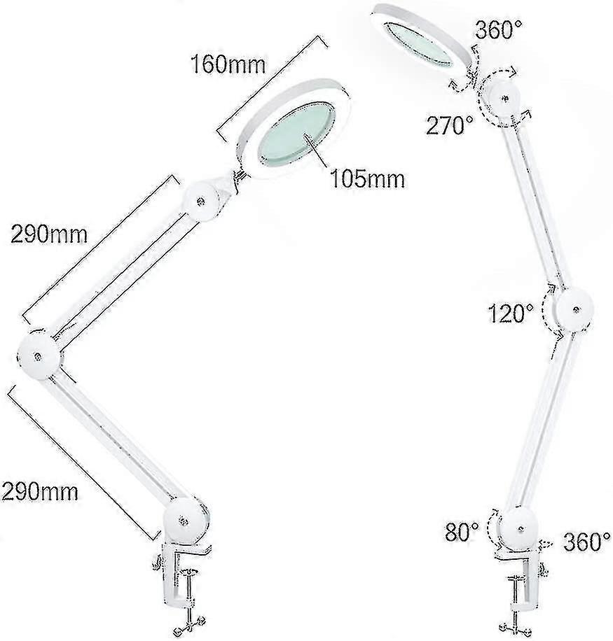 Magnifying Lamp - Magnifier With 5 Diopter Light - With Clamp, Swivel Arm, Dimmable, 3 Color Modes, 105mm Glass Lens - Light Compatible Wit