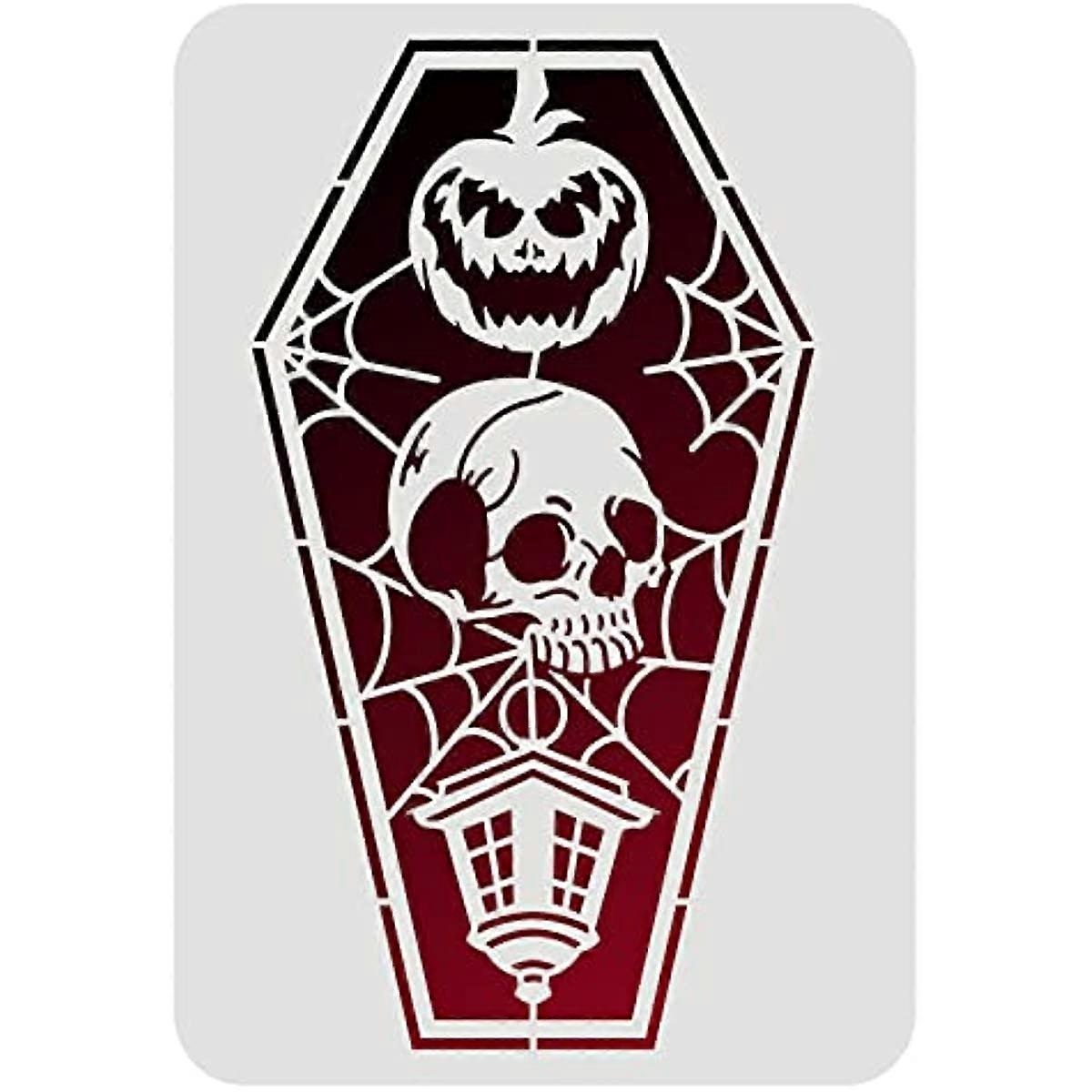Coffins Stencil Template 11.7x8.3 inch Vampire Pumpkin Skull Halloween Reusable Painting Stencil Large Mylar Template Drawing Templates for DIY Wall W