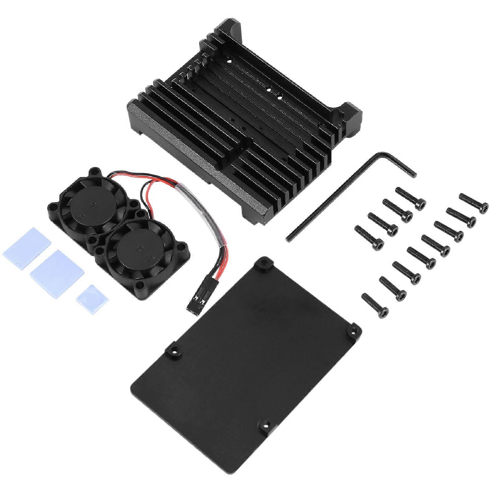 for 4 Aluminum Case with Dual Cooling Fan Metal Shell Black Enclosure for 4 B