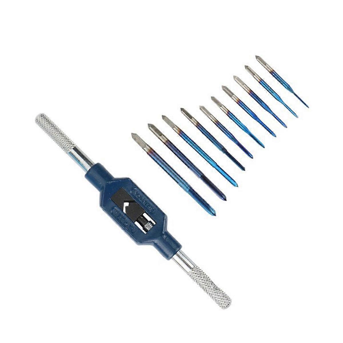 10Pcs M1-.5 Thread Taps with Adjustable M1-M8 Wrench Machine Tap Wrench Set for Metal Working Screw