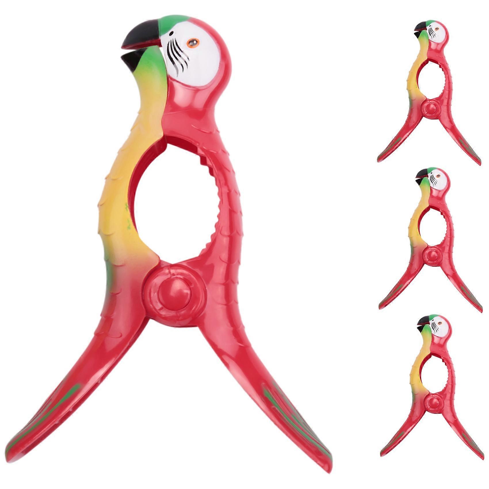4Pcs Beach Towel Clips for Loungers, Parrot Bird Towel Clips Windproof Clothes Hanging Quilt Holder