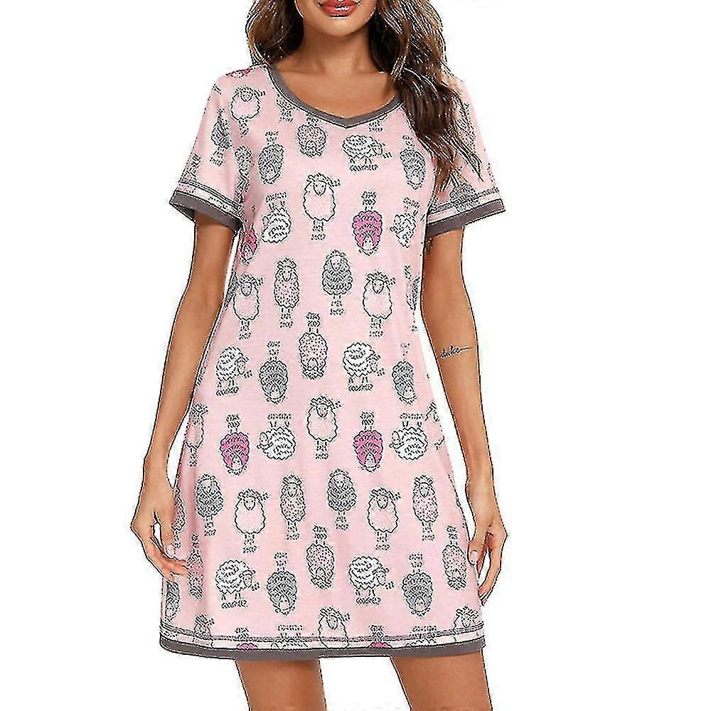 Camicia da notte da donna a maniche corte con stampa di pecora, comoda camicia da notte