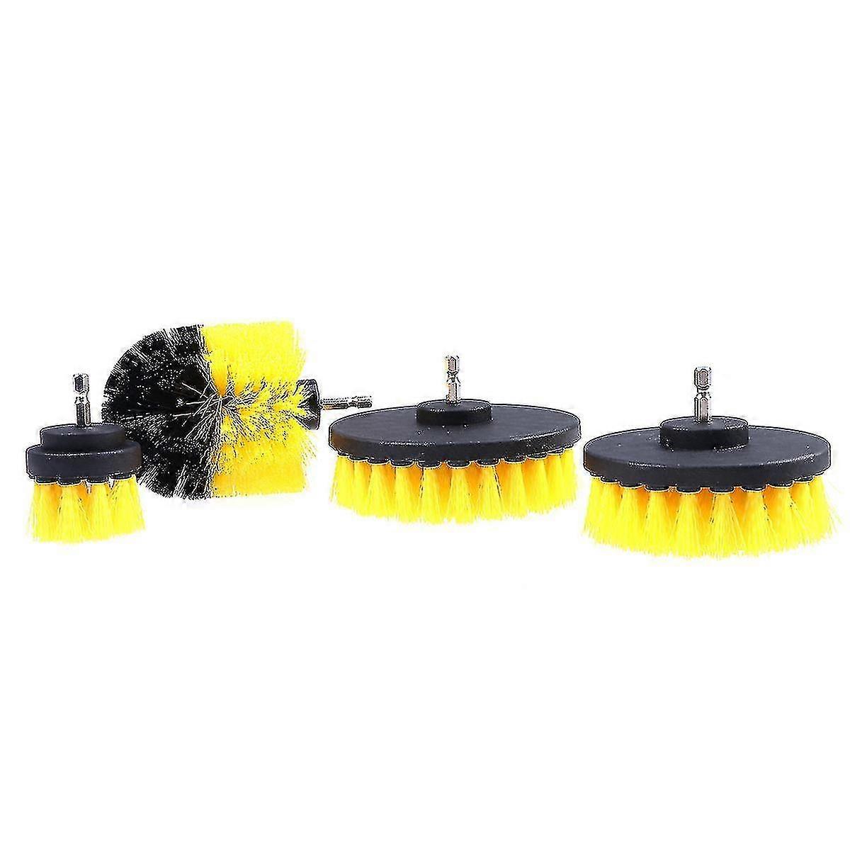4pc Cleaning Kitchen Floor Car Tire Multi-function Electric Drill Brush Ball Brush Suit (yellow)