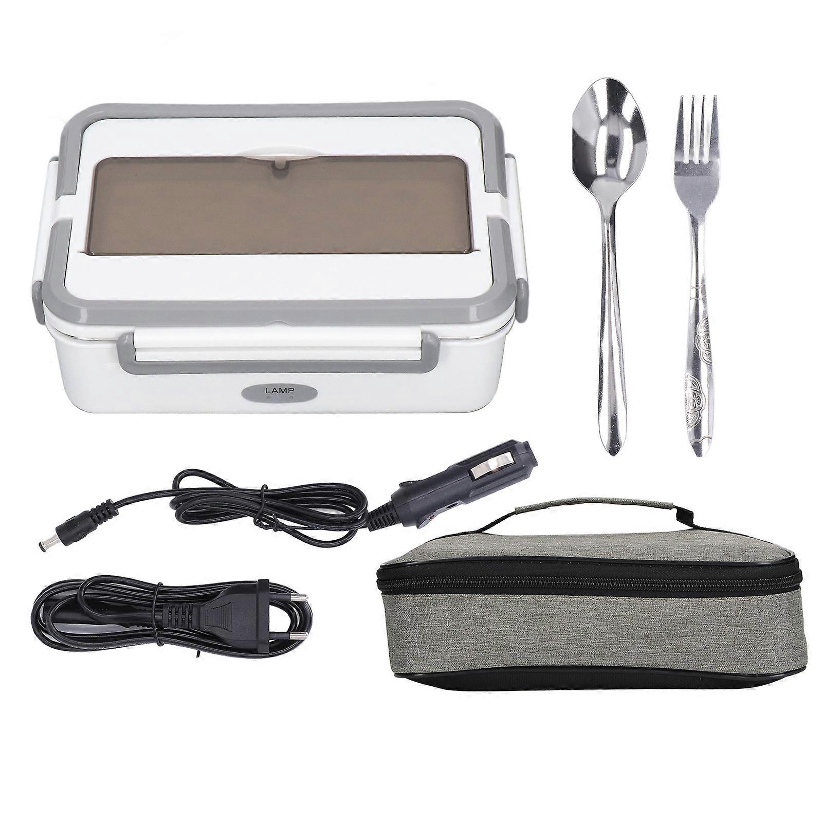 Electric Lunch Box Gray White Double Handles Water Free Pluggable 2 Grid Low Noise Heating Lunch Box EU Plug 220V