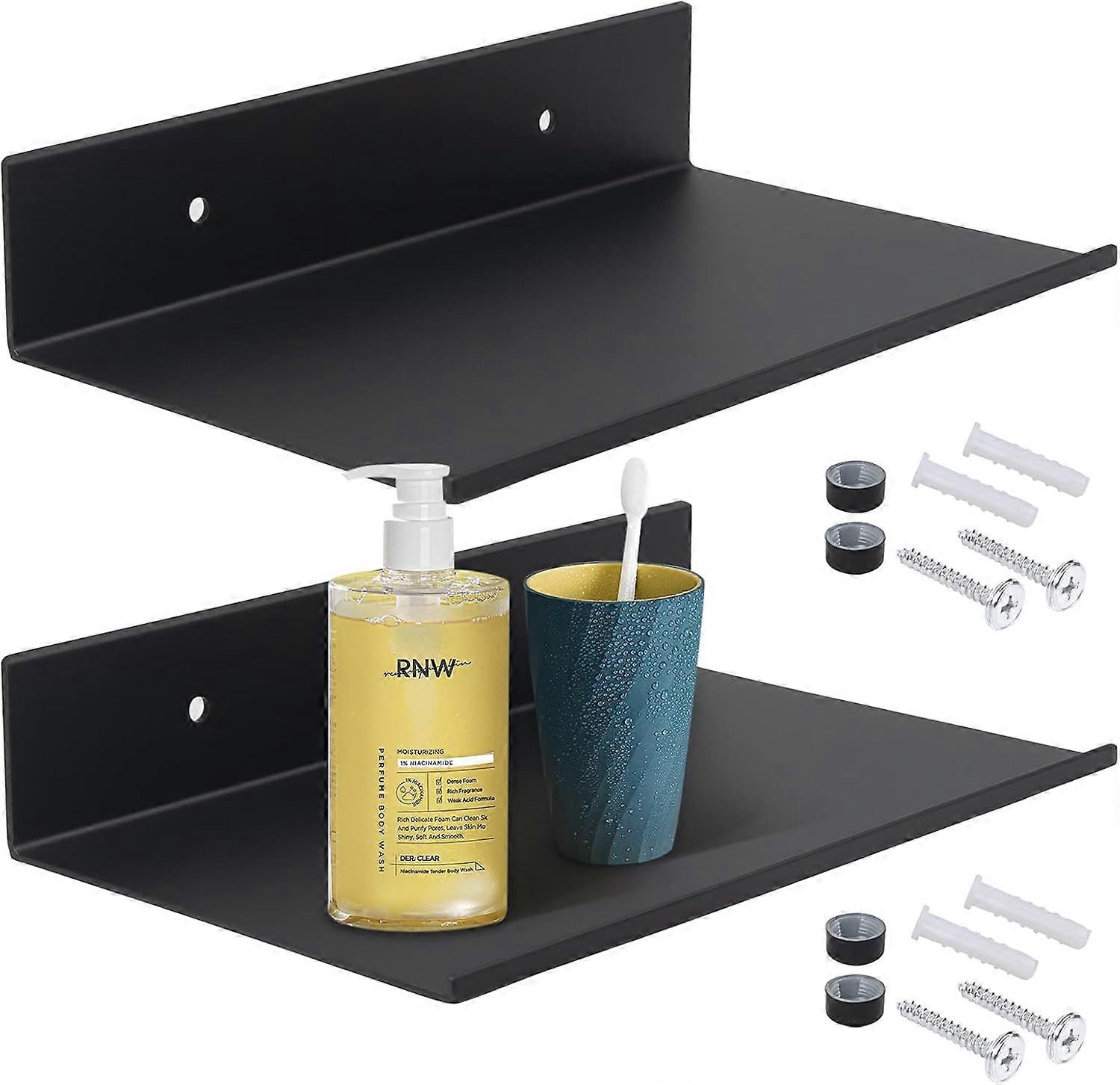 Metal Wall Shelves Set Of 2, Black L-Shaped Hanging Floating Shelf, Maximum Load 10 Kg, Storage Wall Shelves, Space-Saving - 20 Cm - -