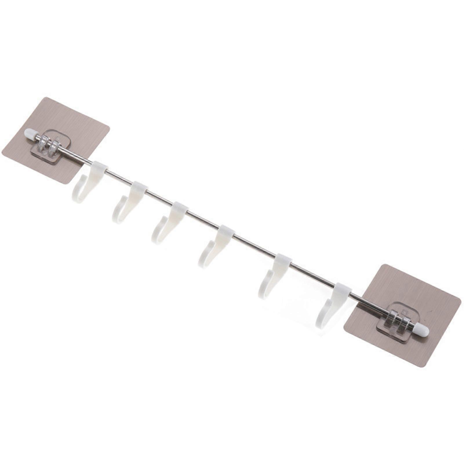 Adhesive Storage Rail with Moving 6 Hooks Wall Mounted Hanging Utensil Holder Rack for Kitchen
