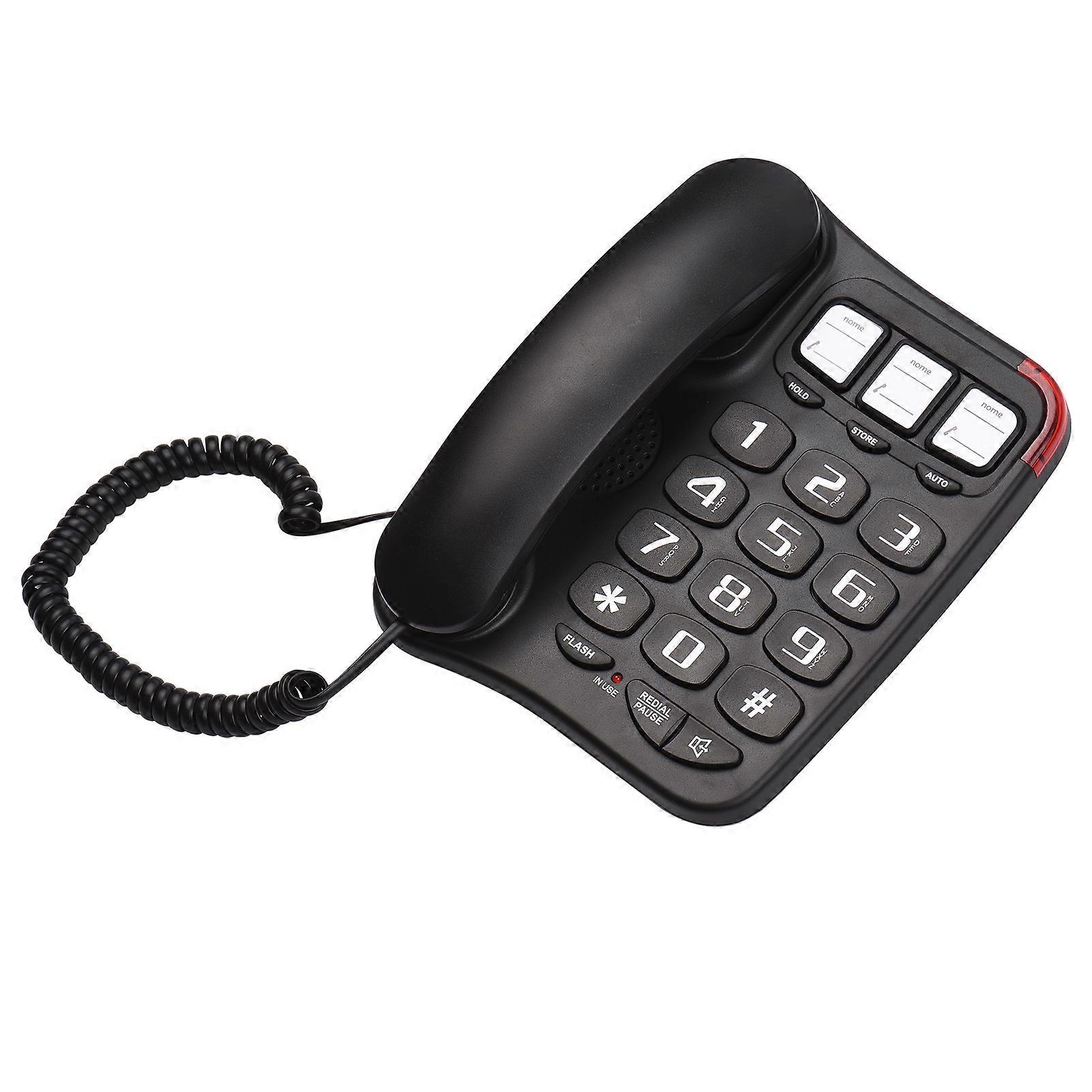 Black Corded Phone with Big Button Desk Landline Phone Wall Mountable Telephone Support Hands-Free/Redial/Flash/Speed Dial/Ring Volume Control for Eld