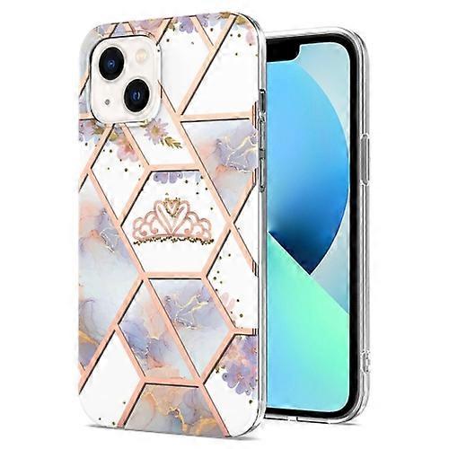 For iPhone 15 Electroplating Splicing Marble Flower Pattern TPU Shockproof Case