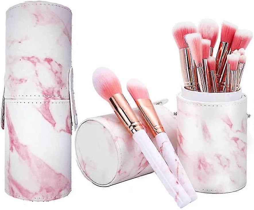 Make Up Brushes Nevsetpo Makeup Brush With Holder 15+2 Piece Premium Synthetic Eyeshadow Contour Face Brushes With Roll Case Organizer (marble Pink)