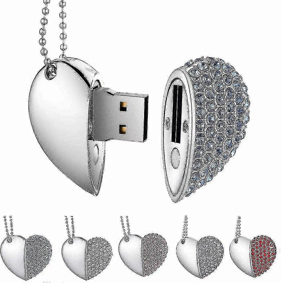 Usb Stick, Premium USB 3.0, Diamond Heart Shape 32gb USB Flash Drive Waterproof Memory Stick Memory Stick Transferencia de alta velocidad, Azul