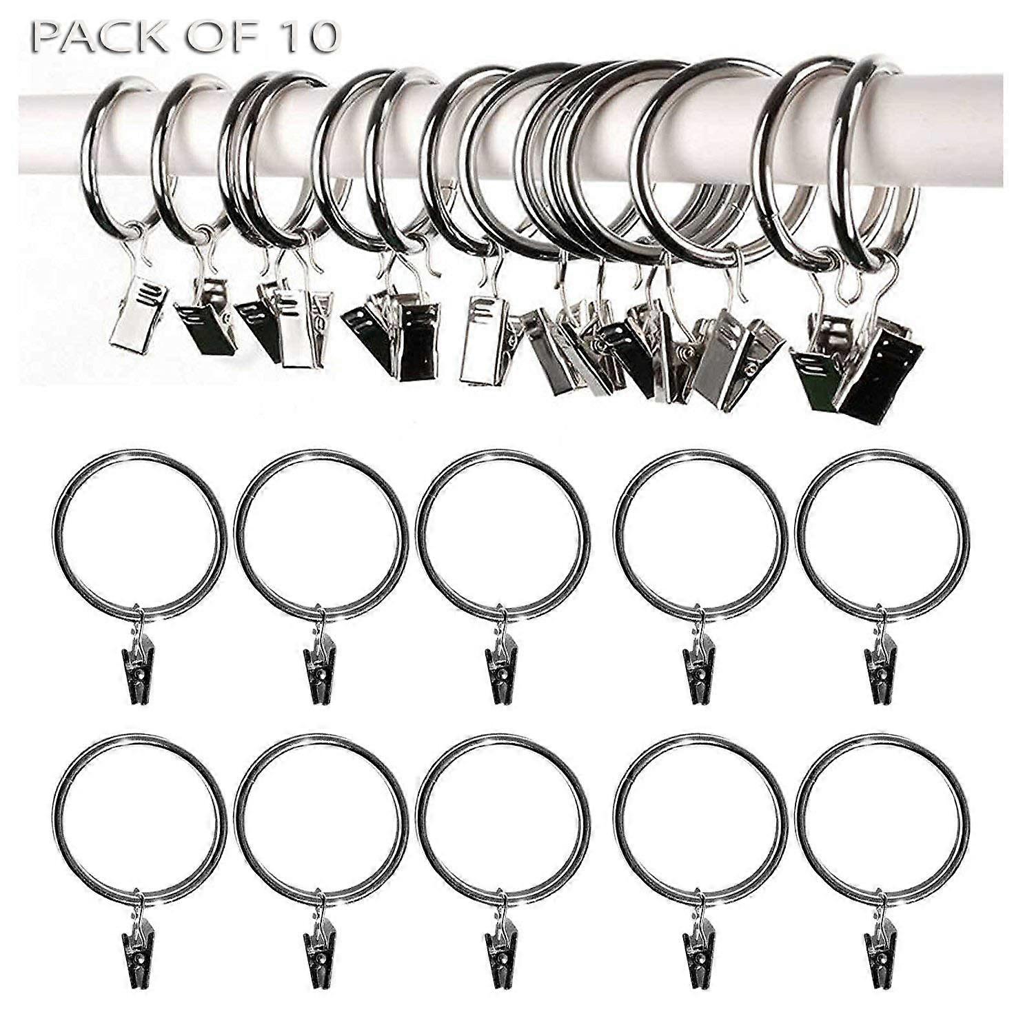 Pack Of 10 Metal Curtain Rings with clips Pole Rod Voile Net Curtain Drapery Rings Pole Rod Hanging Rings With Hooks