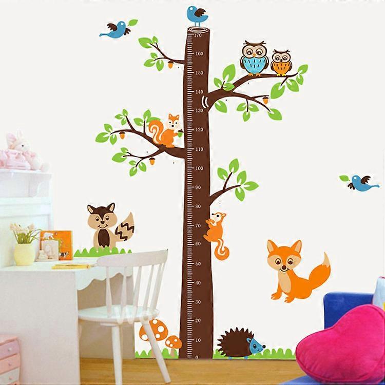 Large Cute Owls & Birds Cartoon Naughty Squirrels Climbing Big Brown Tree Height Sticker,Growth Height Chart Measuring