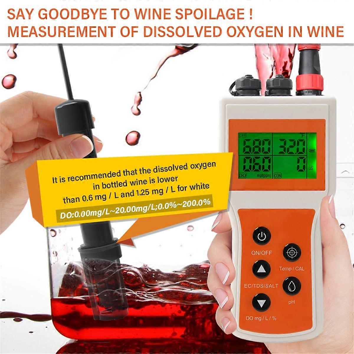 Handheld Dissolved Oxygen Meter Smart DO Meter Portable 6 in 1 PH DO SALT EC TDS Tester for Aquariu
