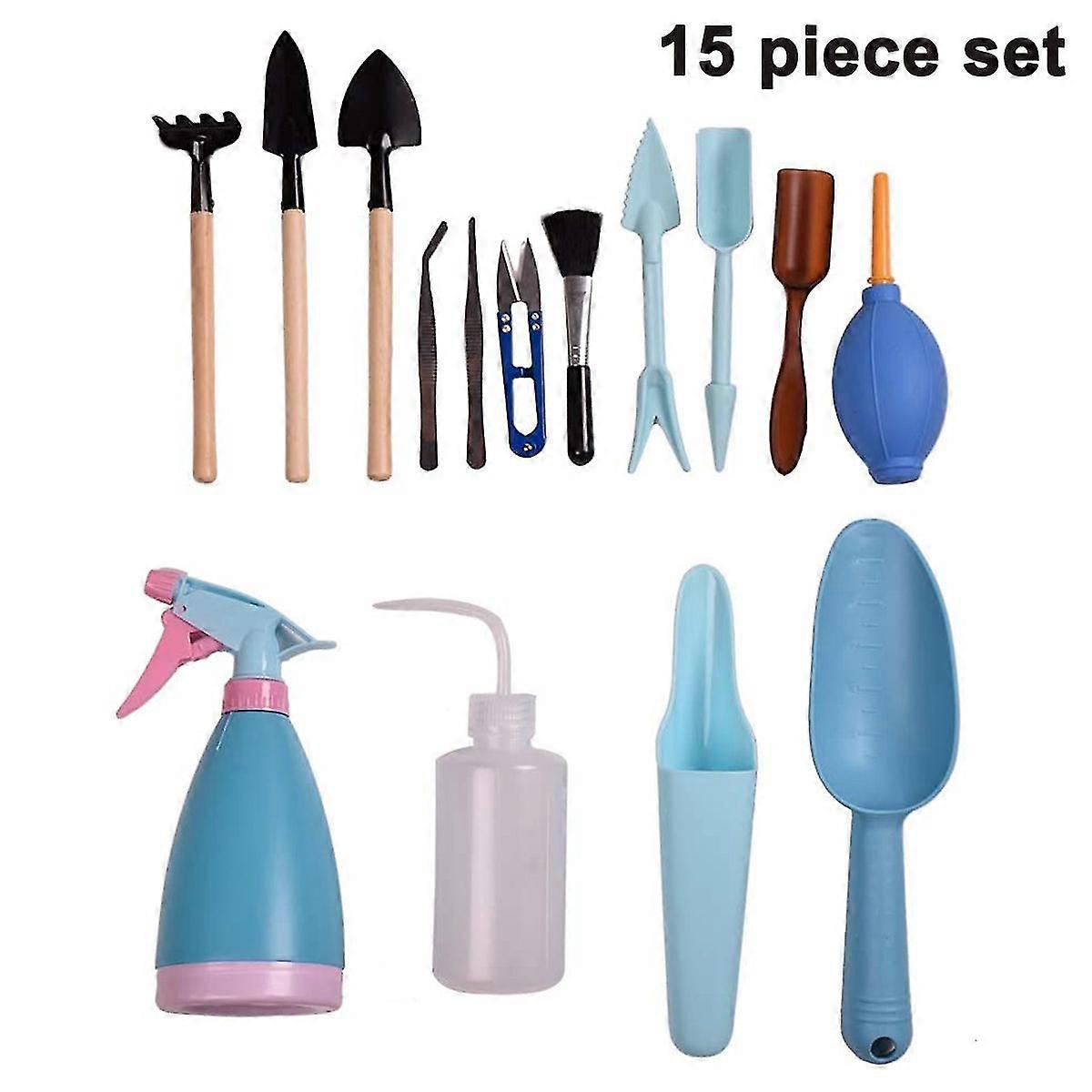 15 Pieces Succulent Plants Tools, Mini Garden Hand Tools Set,blue